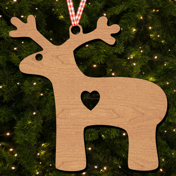 Reindeer Outline Heart Hanging Ornament Christmas Tree Bauble Decoration