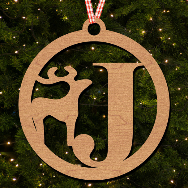 Circle & Deer - J Hanging Ornament Christmas Tree Bauble Decoration