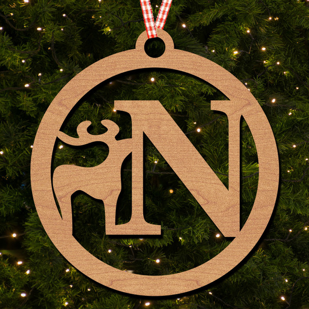 Circle & Deer - N Hanging Ornament Christmas Tree Bauble Decoration