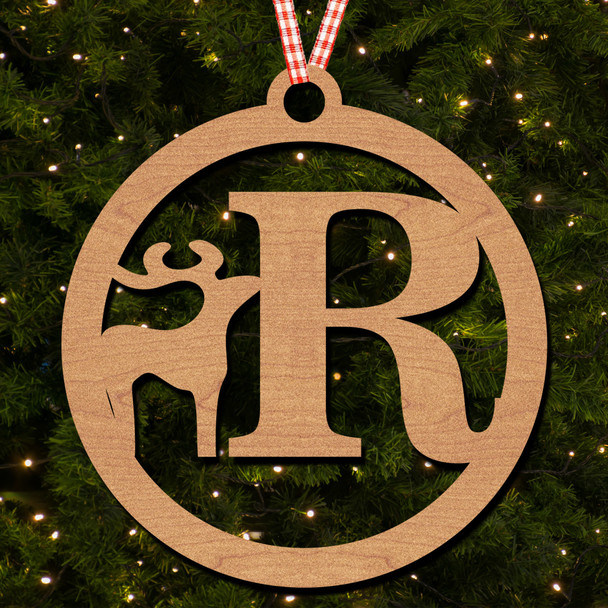 Circle & Deer - R Hanging Ornament Christmas Tree Bauble Decoration