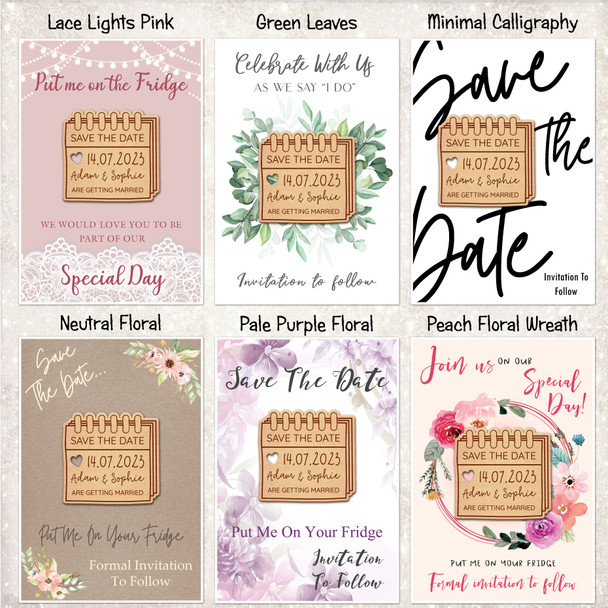 Wall Calendar Personalised Wooden Wedding Save The Date Magnets & Backing Cards