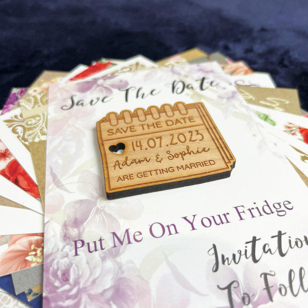 Wall Calendar Personalised Wooden Wedding Save The Date Magnets & Backing Cards