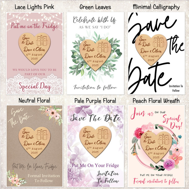 Castle Heart Personalised Wooden Wedding Save The Date Magnets & Backing Cards