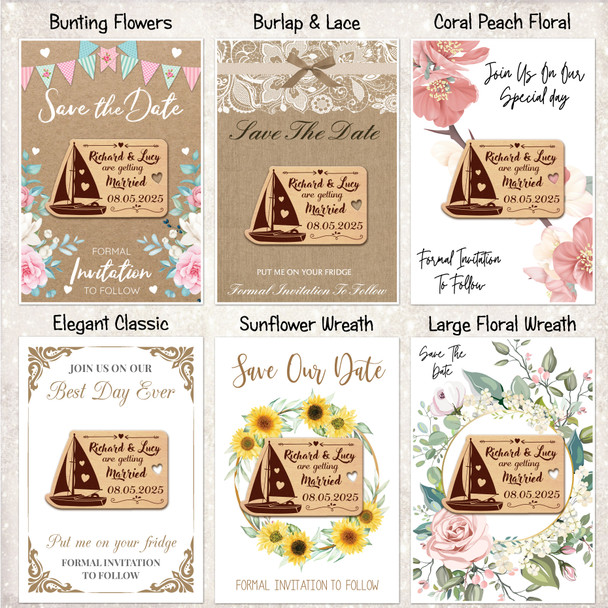 Rose Flower Personalised Wooden Wedding Save The Date Magnets & Backing Cards