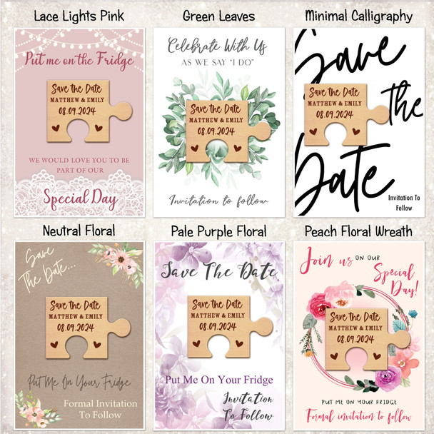 Jigsaw Puzzle Piece Wooden Wedding Save The Date Magnets and Backing Cards