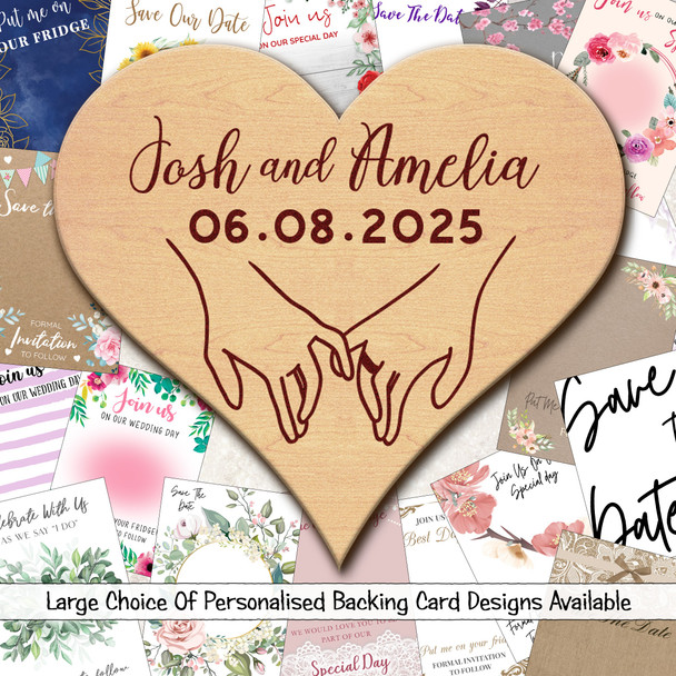 Hand Holding Heart Wooden Wedding Save The Date Magnets & Backing Cards