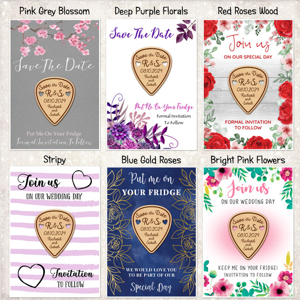 Guitar Pick Music Wooden Wedding Save The Date Magnets and Backing Cards