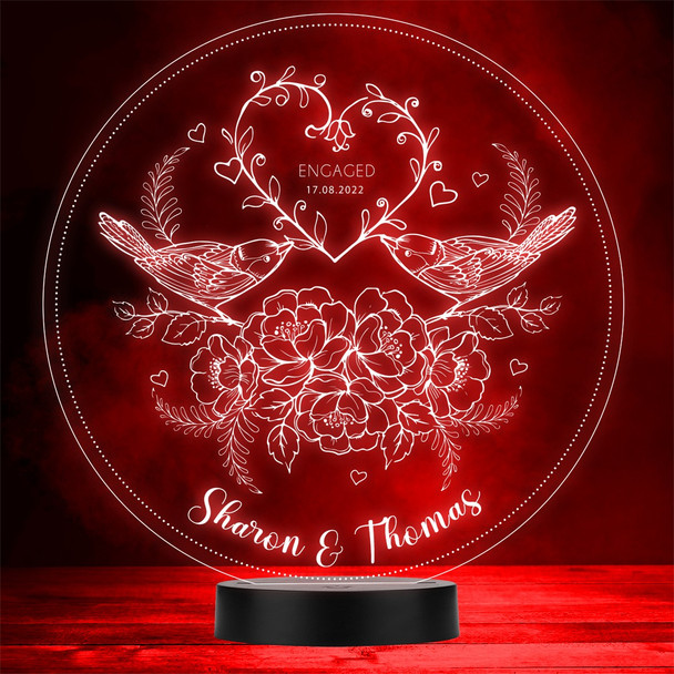 Birds And Roses Engagement Love Personalised Gift Colour Changing Night Light
