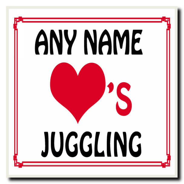 Love Heart Juggling Personalised Coaster