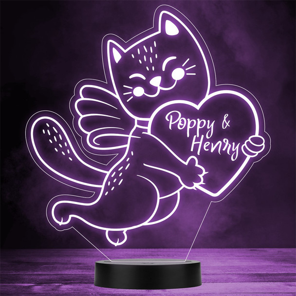 Cute Cat Holding Valentine's Day Personalised Gift Colour Changing Night Light