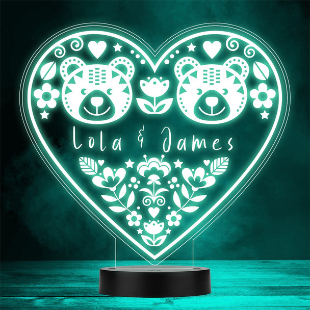 Two Bears In Love Flowers Valentine's Day Personalised Gift Colour Night Light