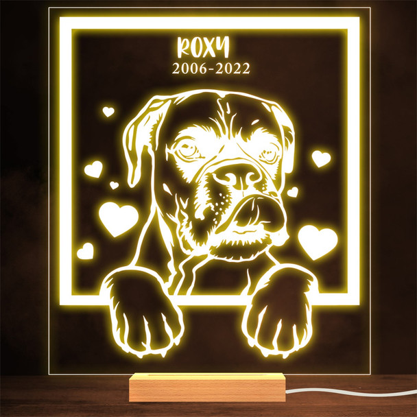 Boxer Dog Memorial Pet Loss Dates Square Personalised Gift Warm Lamp Night Light