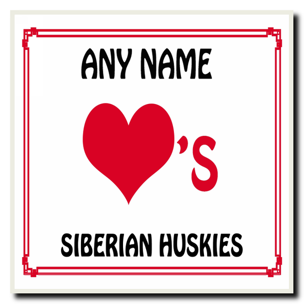 Love Heart Siberian Huskies Personalised Coaster