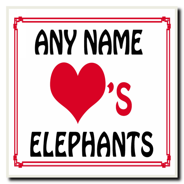 Love Heart Elephants Personalised Coaster