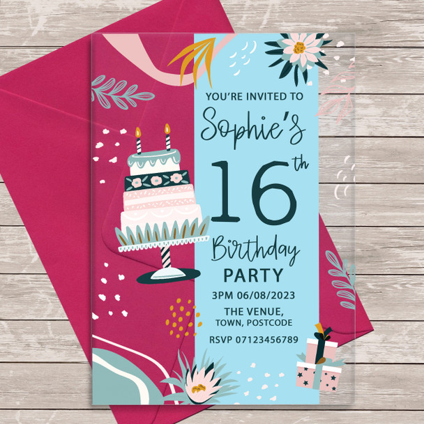 16th Or Any Age Party Pink Cake Acrylic Clear Luxury Birthday Party Invitations