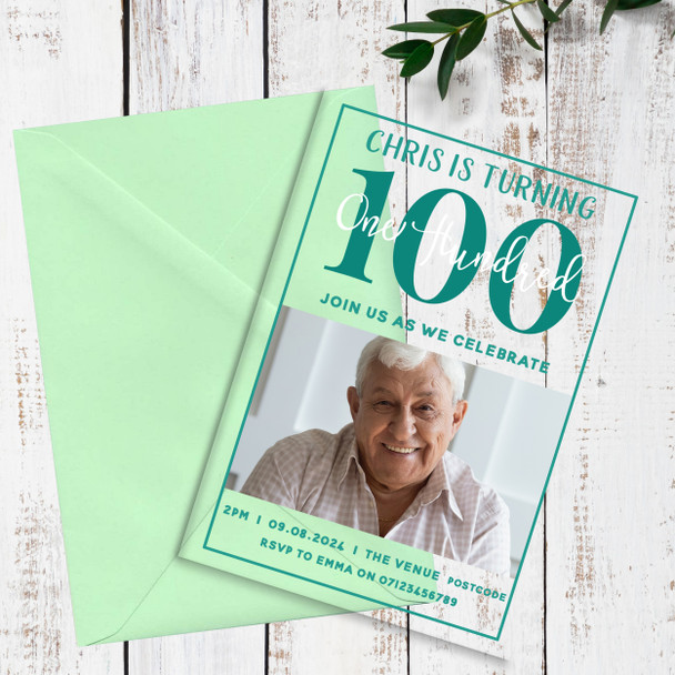 100th Or Any Age Photo Green Acrylic Transparent Birthday Party Invitations