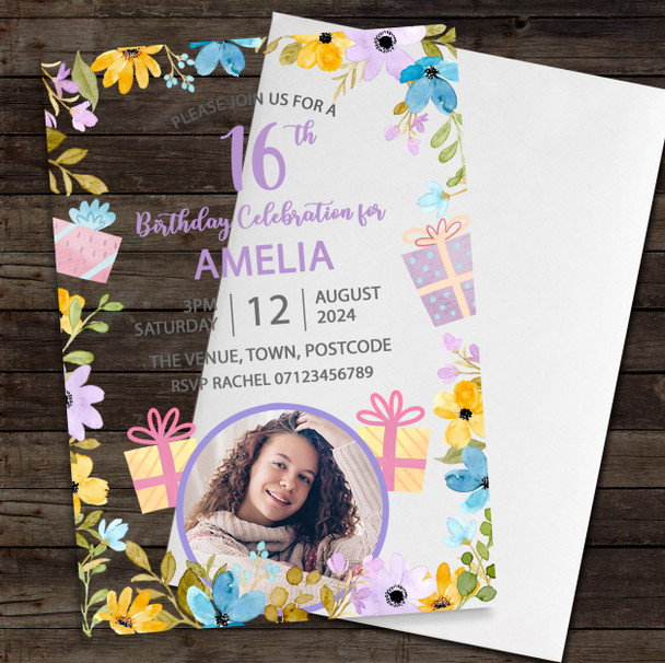 16th Or Any Age Photo Flower Floral Acrylic Clear Birthday Party Invitations