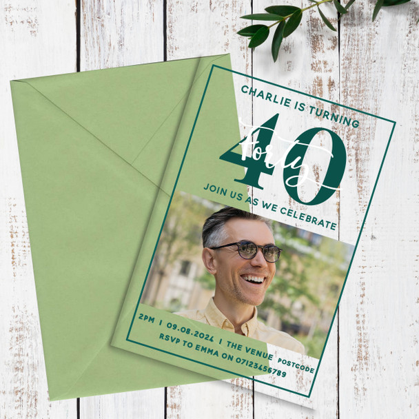 40th Or Any Age Photo Green Acrylic Clear Transparent Birthday Party Invitations