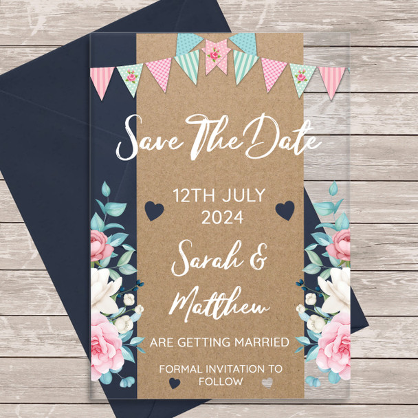 Kraft Bunting Acrylic Clear Transparent Wedding Save The Date Invite Cards