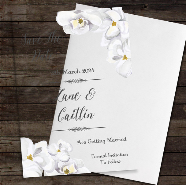 White Watercolour Floral Acrylic Clear Luxury Wedding Save The Date Invite Cards