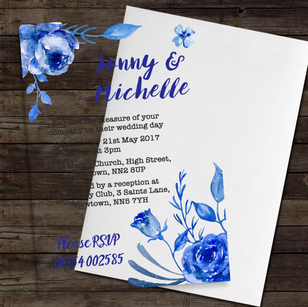 Blue Floral Acrylic Clear Transparent Luxury Wedding Invitations Invites