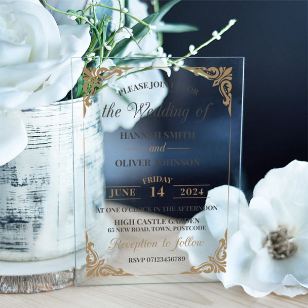 Elegant Classic Acrylic Clear Transparent Luxury Wedding Invitations Invites