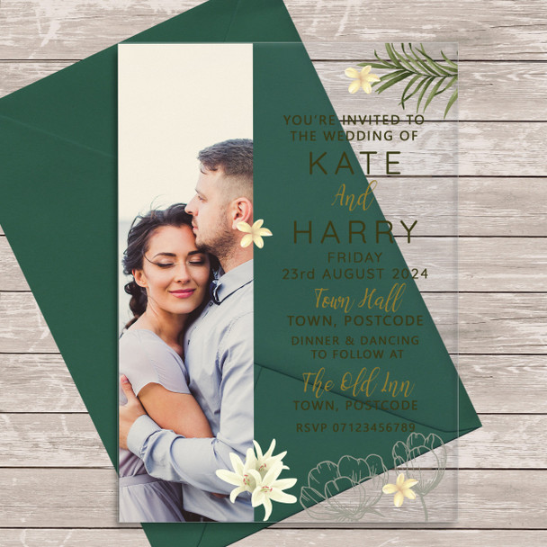 Photo Leaves Acrylic Clear Transparent Luxury Wedding Invitations Invites