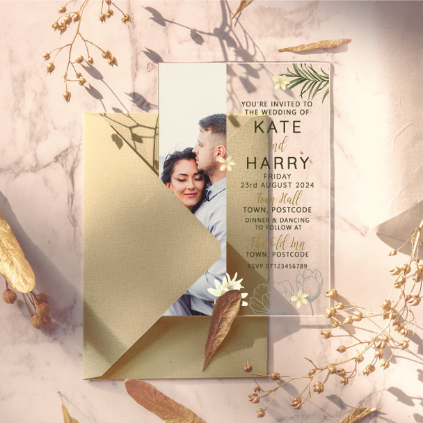 Photo Leaves Acrylic Clear Transparent Luxury Wedding Invitations Invites