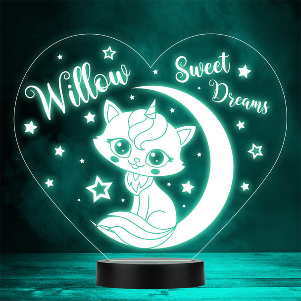 Cute Kitten Unicorn On Moon Dreams Kids Stars Gift Colour Change Night Light