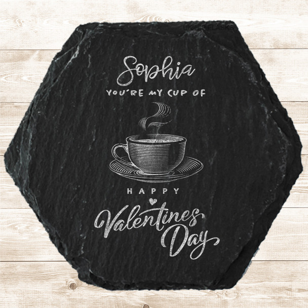 Hexagon Slate You're My Cup Of Tea Happy Valentine's Gift Personalised Coaster