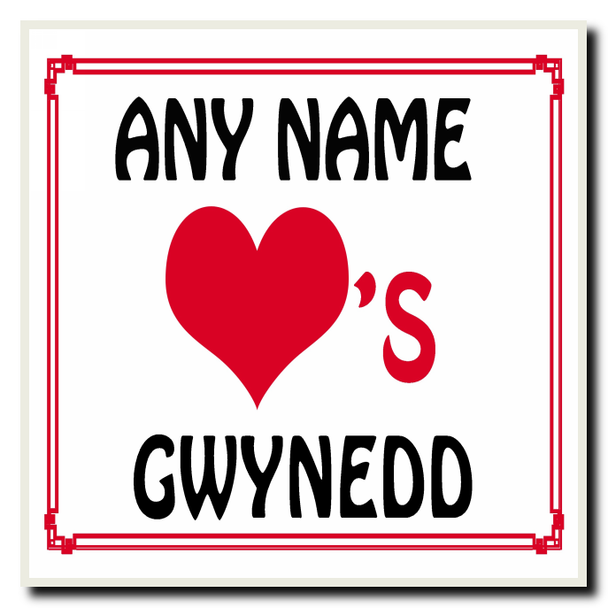 Love Heart Gwynedd Personalised Coaster