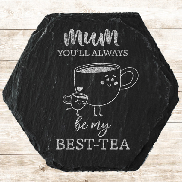 Hexagon Slate Cute Tea Cup Mum and Child Mother's Day Gift Personalised Coaster