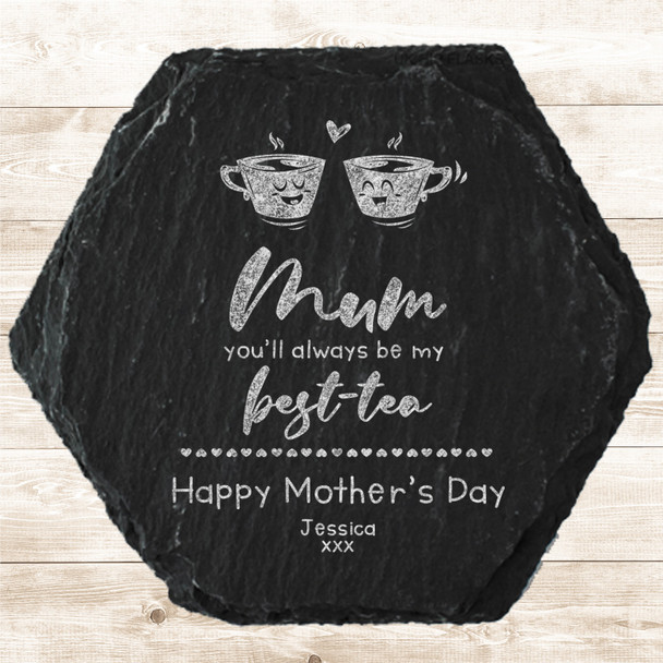 Hexagon Slate Cute Tea Cups Bestie Mum Mother's Day Gift Personalised Coaster