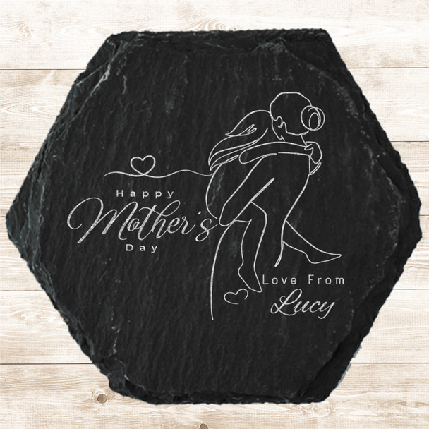 Hexagon Slate Mum Daughter Line Art Happy Mother's Day Gift Personalised Coaster