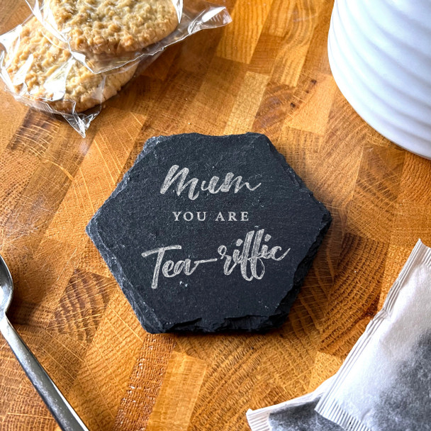 Hexagon Slate Mum You Are Tea-riffic Mother's Day Gift Personalised Coaster