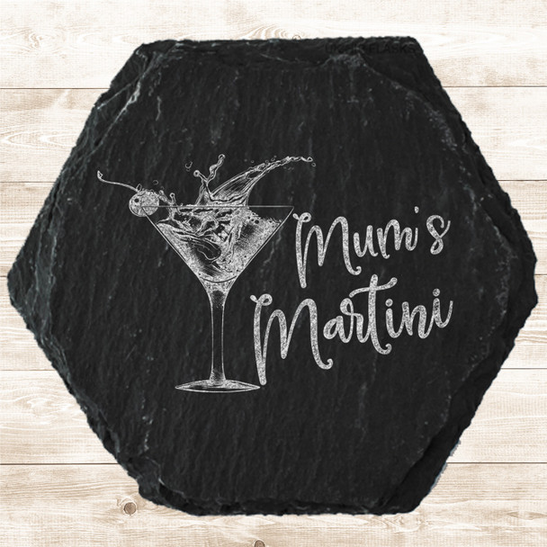 Hexagon Slate Mum's Martini Cocktail Mother's Day Gift Personalised Coaster