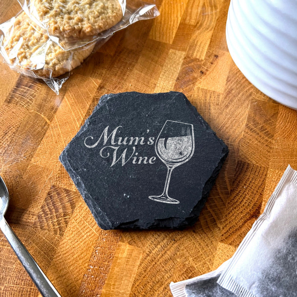 Hexagon Slate Mum's Wine Drink Mother's Day Gift Personalised Coaster