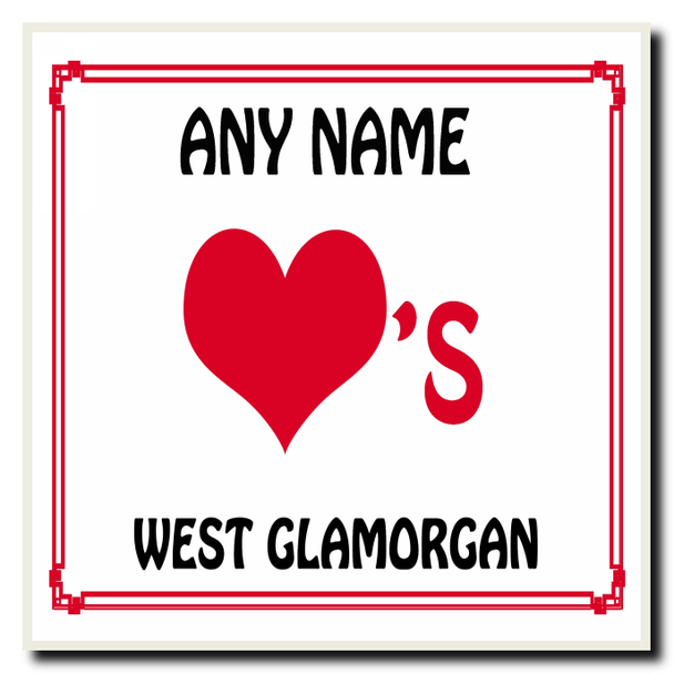 Love Heart West Glamorgan Personalised Coaster