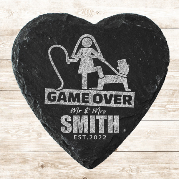 Heart Slate Wedding Day Couple Funny Game Over Gift Personalised Coaster
