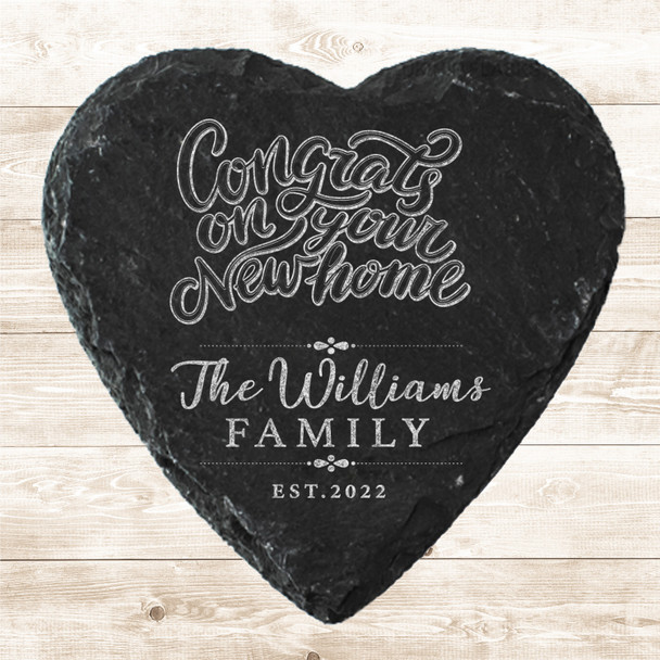 Heart Slate Congrats On Your New Home Family Name Gift Personalised Coaster