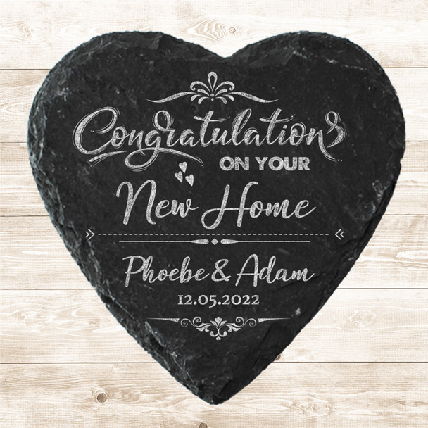 Heart Slate Congratulations On Your New Home & Swirls Gift Personalised Coaster