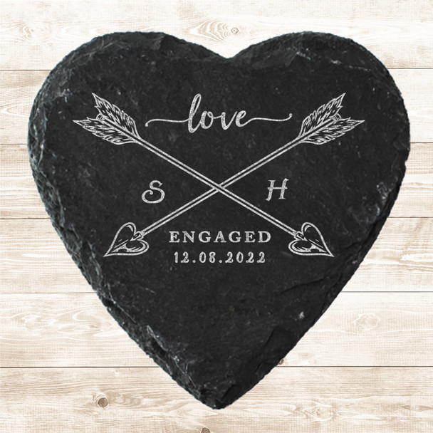 Heart Slate Cupid Arrows Initials Engagement Date Gift Personalised Coaster