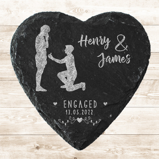 Heart Slate Engagement Proposal Gay Couple Silhouette Gift Personalised Coaster