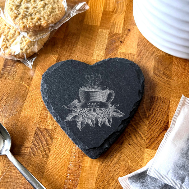 Heart Slate Floral Mug Mum's Cup Of Tea Mother's Day Gift Personalised Coaster