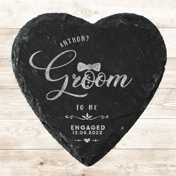 Heart Slate Groom To Be Bowtie Engagement Date Gift Personalised Coaster