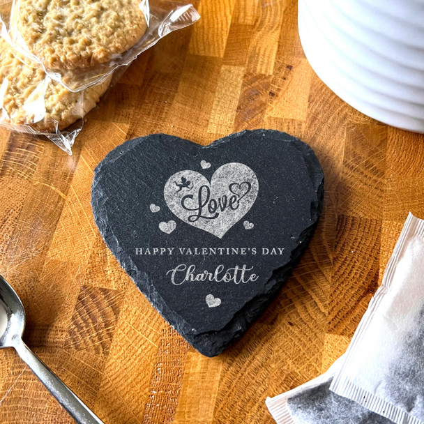 Heart Slate Love Cupid Heart Slates Happy Valentine's Gift Personalised Coaster