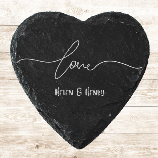 Heart Slate Love Line Art Lettering Valentine's Day Gift Personalised Coaster