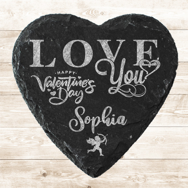 Heart Slate Love You Happy Valentine's Day Cupid Gift Personalised Coaster