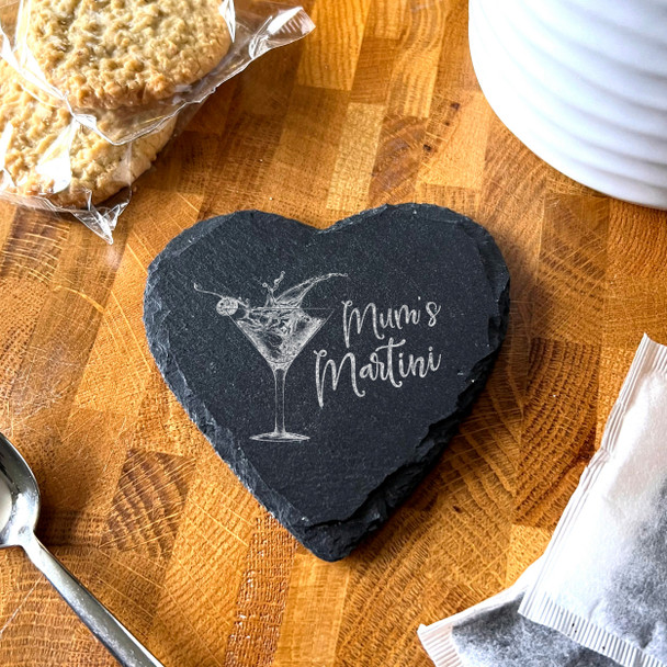 Heart Slate Mum's Martini Cocktail Mother's Day Gift Personalised Coaster