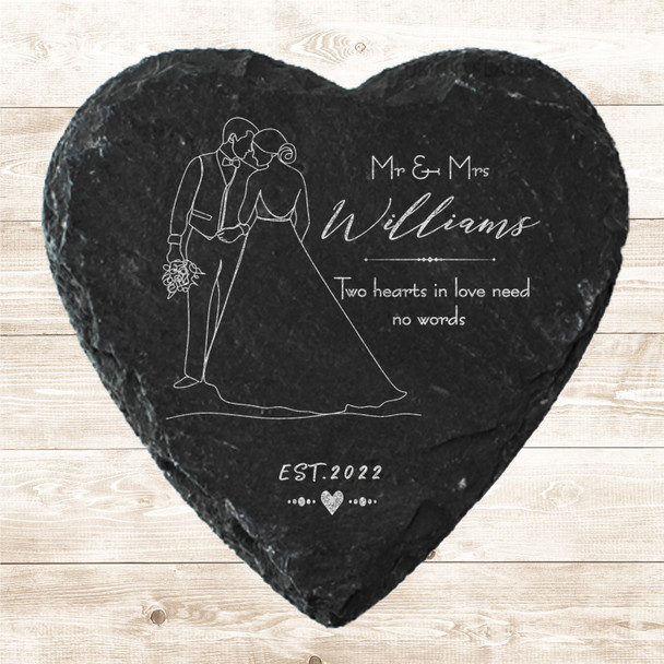 Heart Slate Bride & Groom Line Art In Love Wedding Day Gift Personalised Coaster